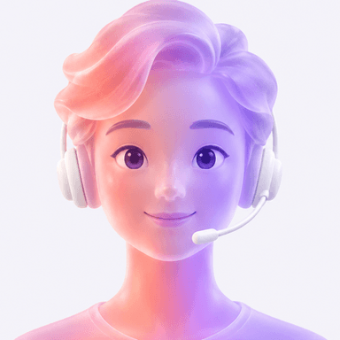 3D illustration of a friendly AI assistant with frosted-glass skin wearing a headset